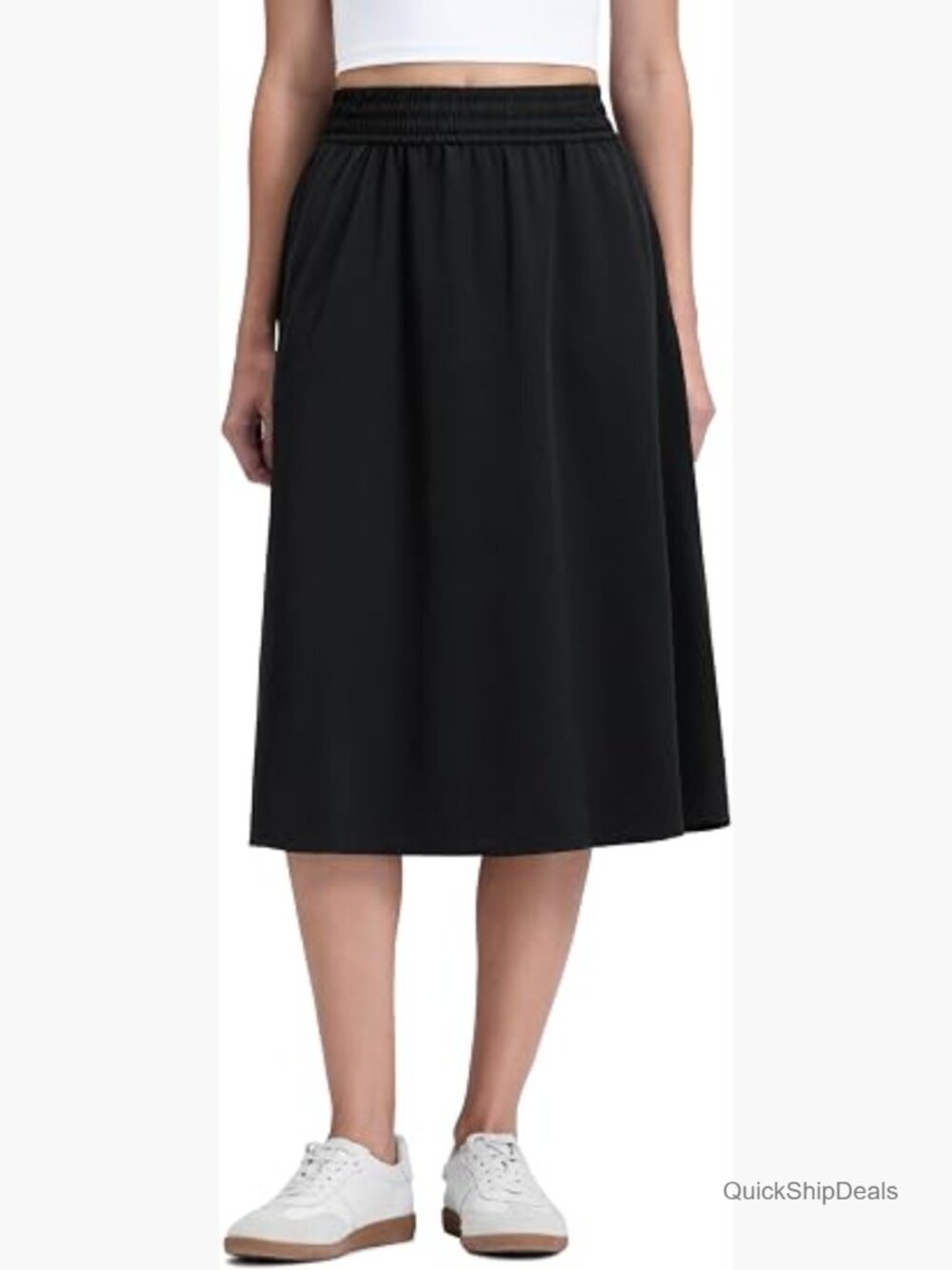 High Waisted Flowy A-Line Midi Skirt with Pockets